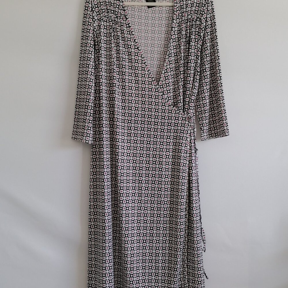 George Womens Black & White Geometric Print Stretch Faux Wrap Dress Size XL